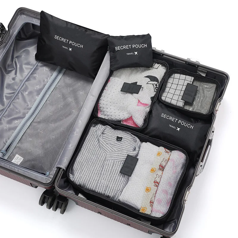 Set di 6 borse da viaggio di piccole dimensioni, cubi per l'organizzazione della valigia, organizer per vestiti, scarpe e accessori da viaggio