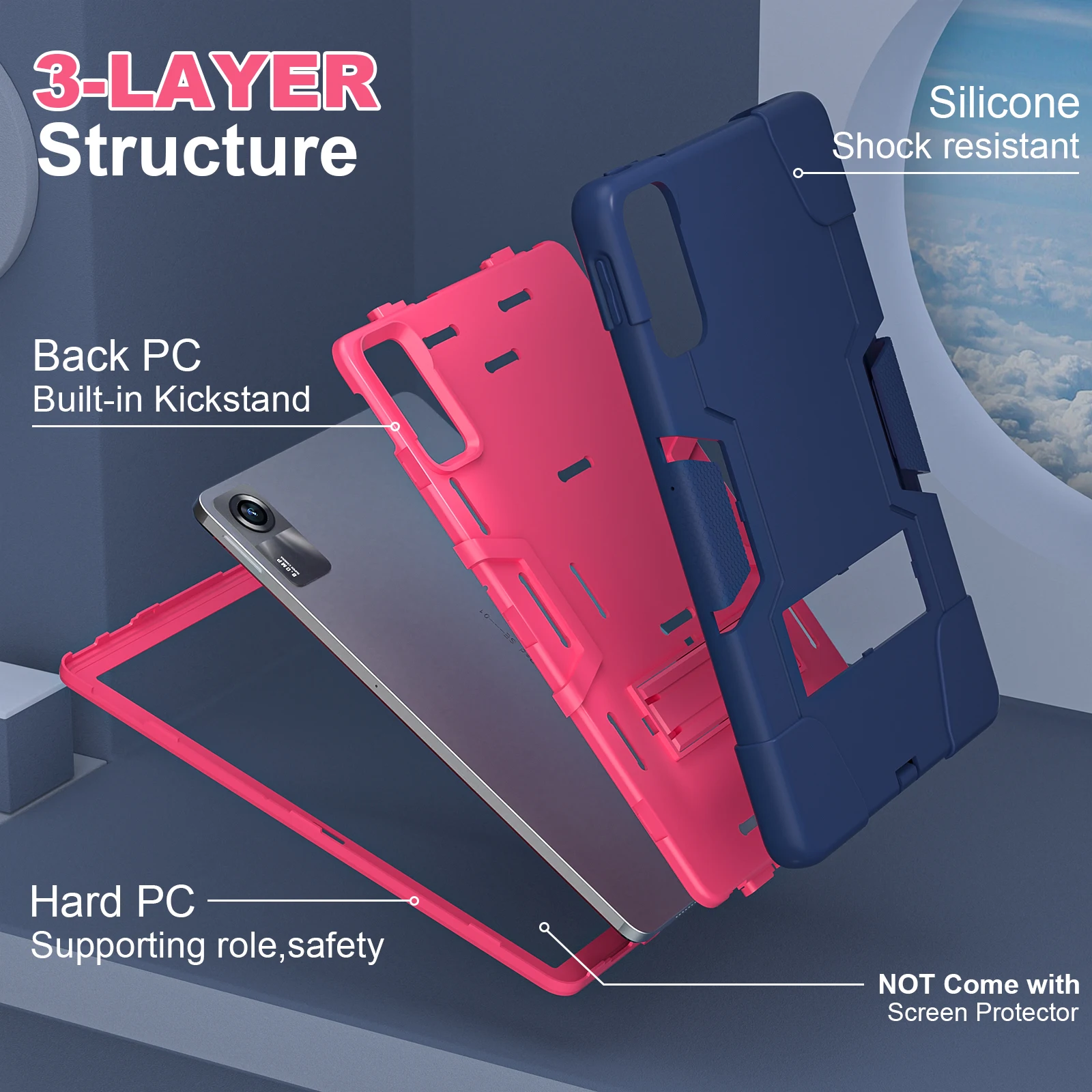 Heavy Duty Hybrid Case For Xiaomi Redmi Pad SE 11 inch 2023 Model 23073RPBFG With Built-in Kickstand Armor Cover 3-Layers Funda 