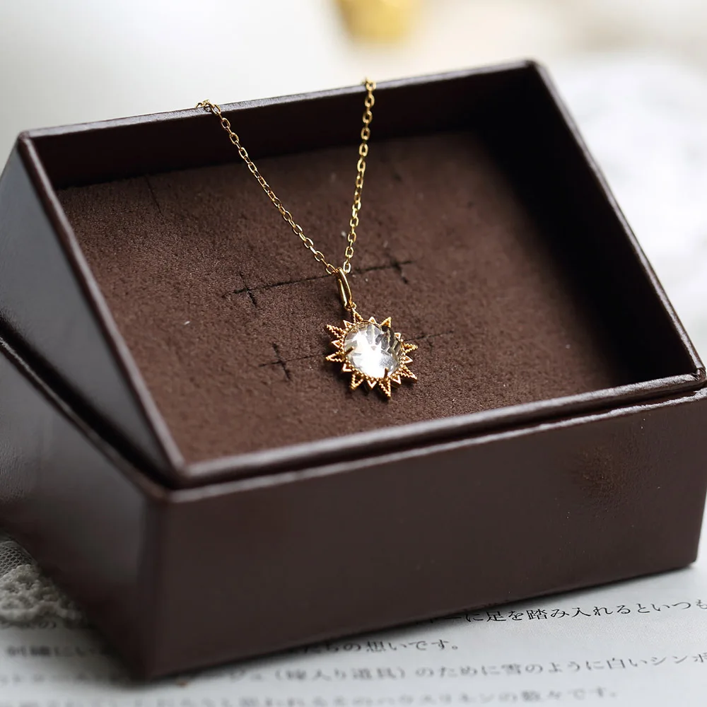 LAMOON S925 Silver Necklace For Women Sun Moon Star Natural White Crystal Vintage Pendant 14K Gold Plated Fine Jewelry LMNI131