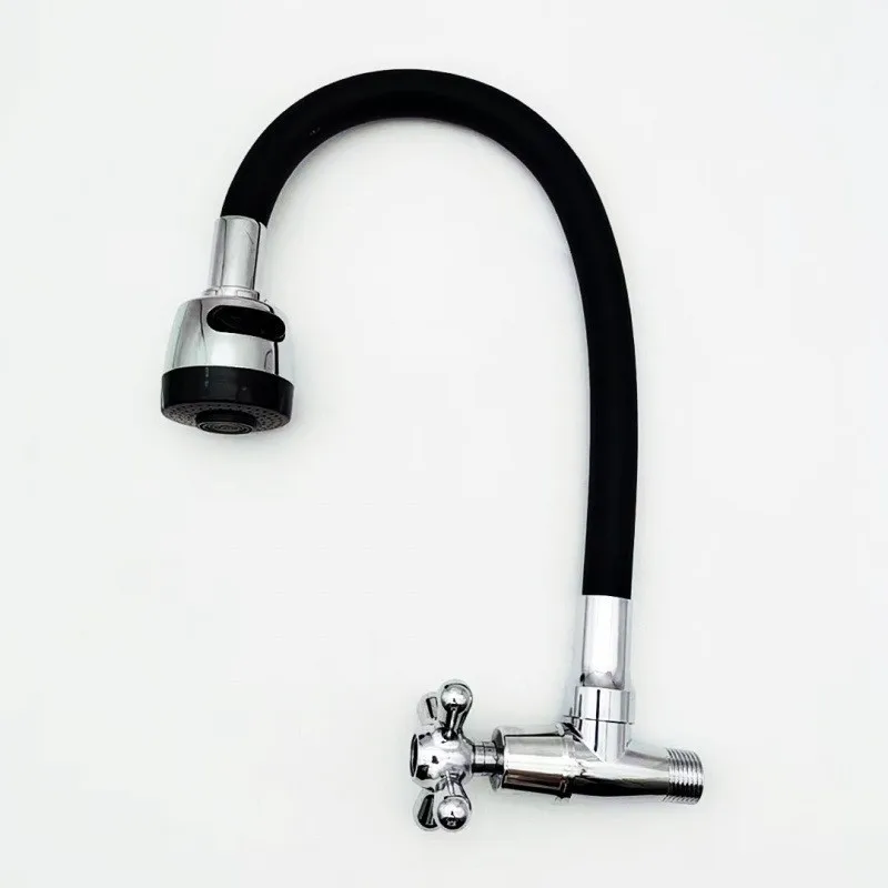 Wall-Mounted Single Cold Kitchen Faucet - Colorful 360° Swivel Spout with Flexible Hose, Space-Saving Horizontal Tap