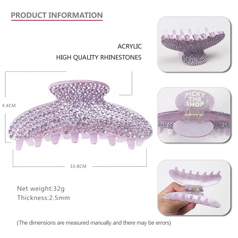 Luxury Spark Rhinestones Hair Claw Clip for Women Girls Good Hair Accessory Jewelry Ornament , Acetate Tiara for Office Career