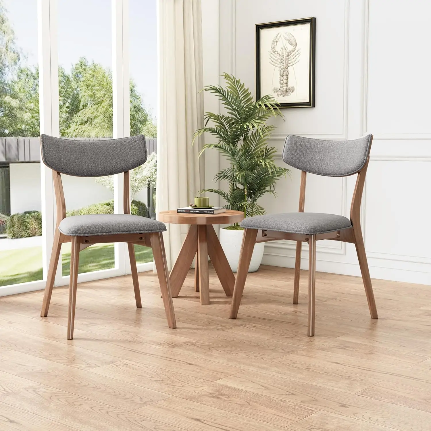 Christopher Knight Home Abrielle Mid-Century Modern Dining Chairs with Rubberwood Frame, 2-Pcs Set, Light Beige / Natural Oak