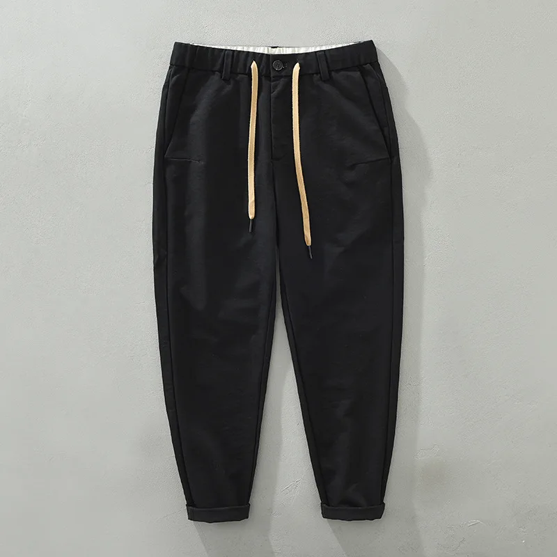 

2603 Simple Casual Versatile Men's Basic Black Pants Japan Style Elastic Waist High Quality Classic Straight Daily Trousers Male