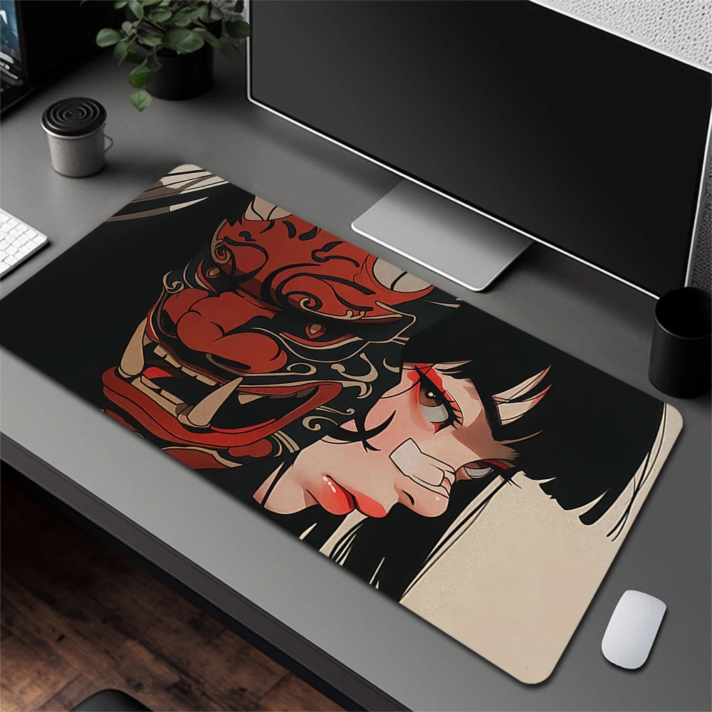 Imagem -04 - Grande Non-slip Anime Mouse Pad Gamer Computer Mouse Mat Oni Devil Mask Rubber Desk Mat Teclado Gaming xl