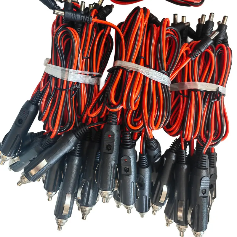 DC5521/5525 Universal 12V 5A Male Cigarette Lighter Plug Cable Connection Line With LED Light For Car Charger Power Cable 1.2M