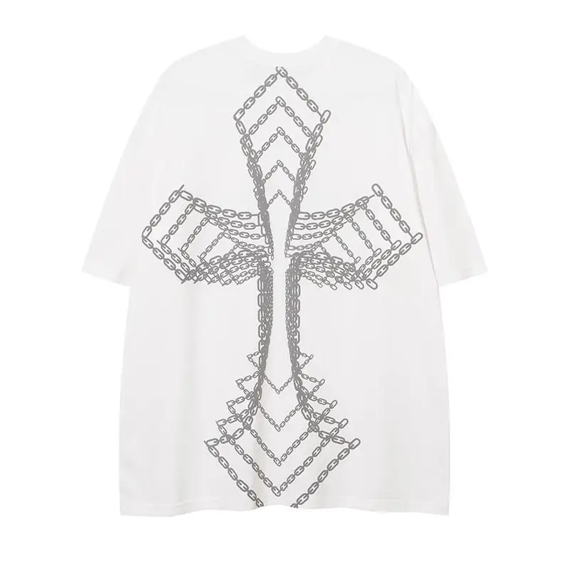

American hip-hop ins design cross short-sleeved T-shirt men trendy brand loose oversize high-end half-sleeved niche couple tops