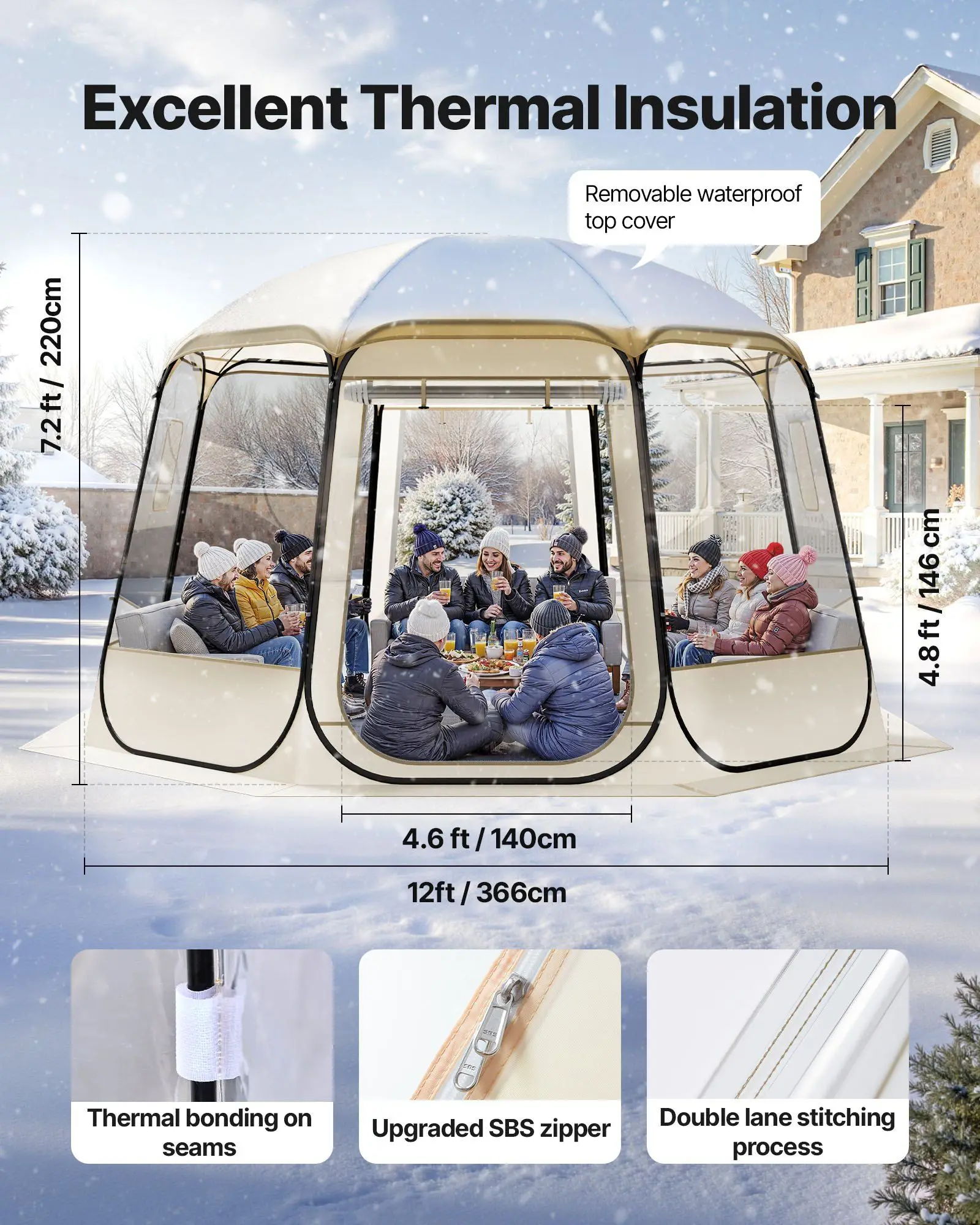 12x11.1 FT 팝업 버블 텐트540 °   파노라마 뷰 방수 UV 차단 투명 캠핑 쉘터 (10-12인용 야외용)