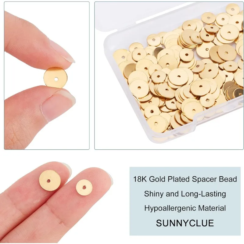 1 Box 200Pcs Gold Heishi Beads Golden Flat Disc Beads 6mm 8mm Real 18K Gold Plated Brass Round Spacer Beads for Jewelry Making