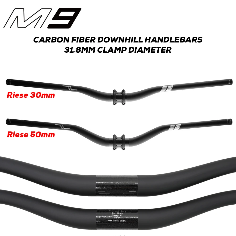 

M9 31.8mm carbon fiber MTB handlebars, downhill handlebars, for XC DH AM Trail, Rise 30/50mm, 780-800mm, bicycle accessories