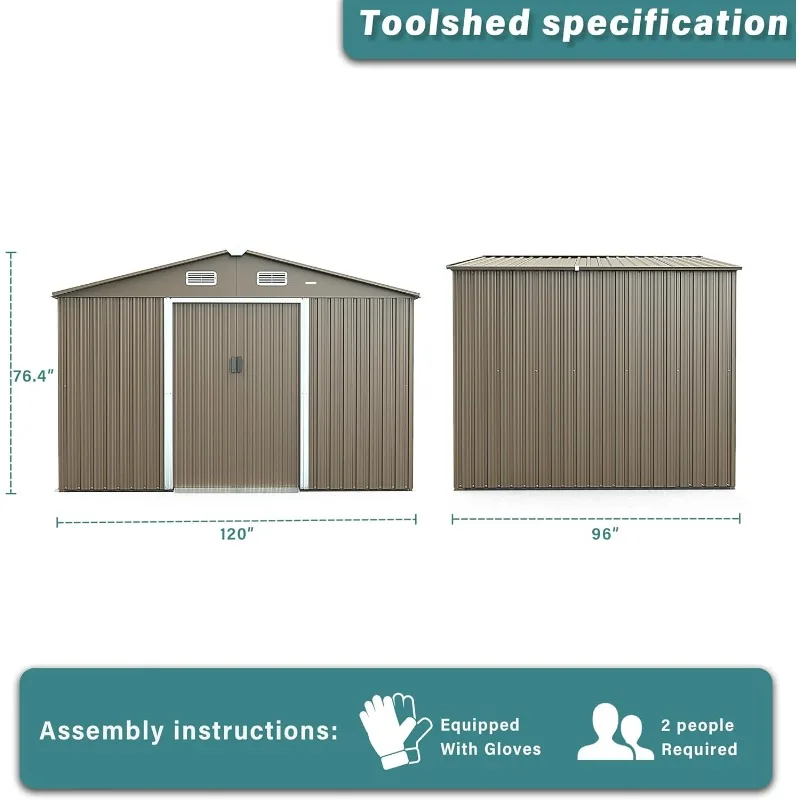 Metal Storage Shed for Outdoor with Design of Lockable Slide Doors and Air Vent, Tiny House Utility and Tool Storage for Garden