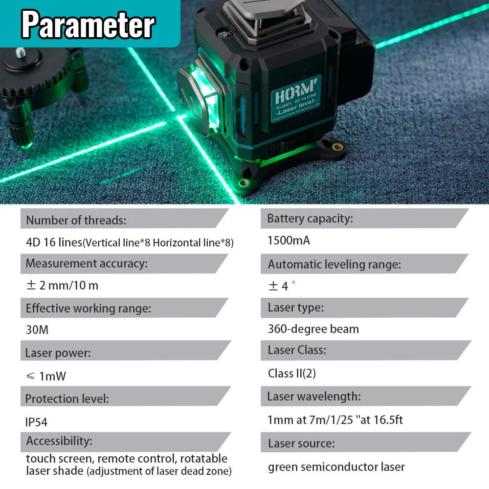 Hormy 4D/16 Line livello Laser batteria singola Set 360 ° copertura completa livellamento automatico strumento di fissaggio a terra senza angoli