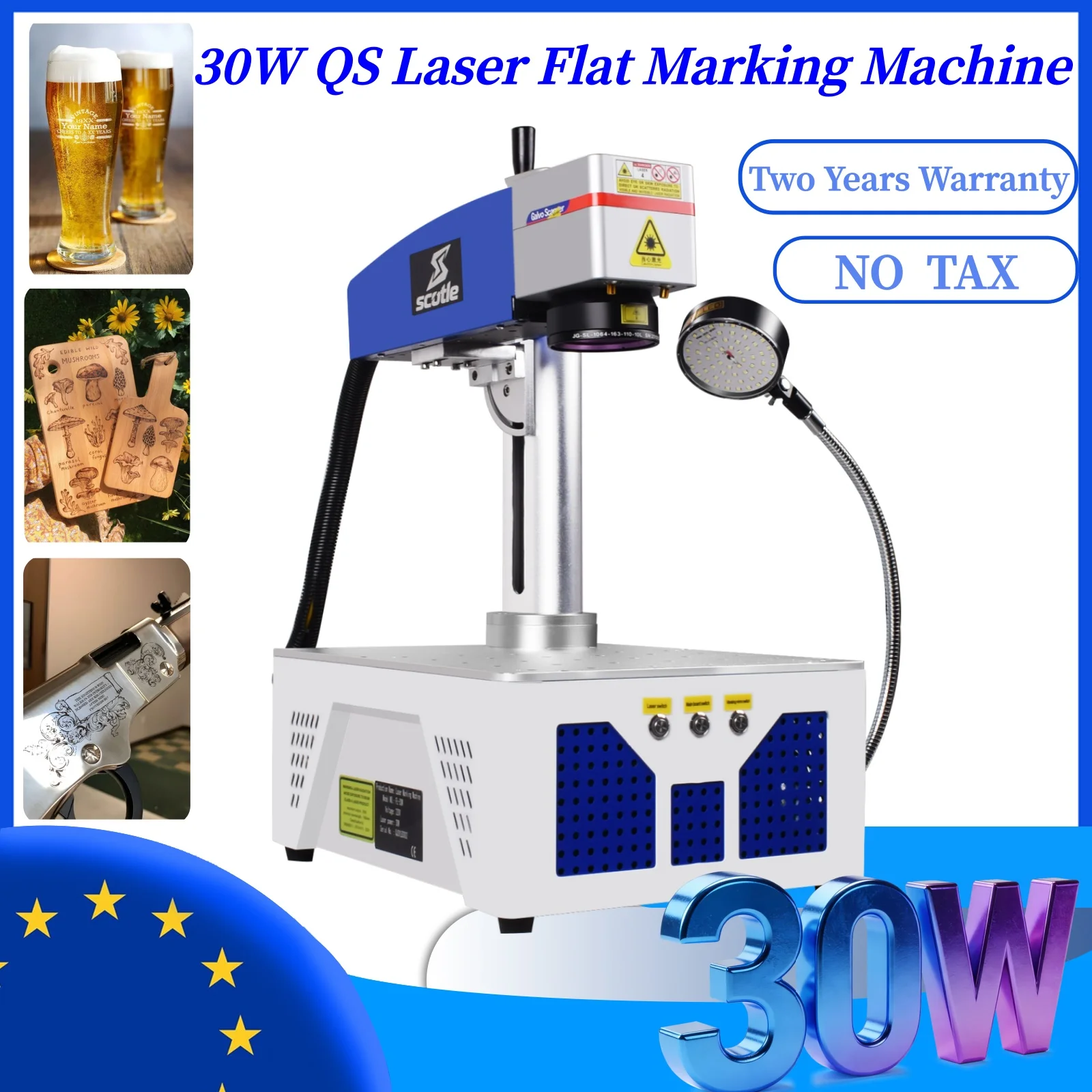 

[DDP] 30 Вт QS Портативный лазерный станок с воздушным охлаждением для плоской маркировки Лазерный гравировальный станок Металл Золото Серебро Дерево Акрил Стекло Маркировка