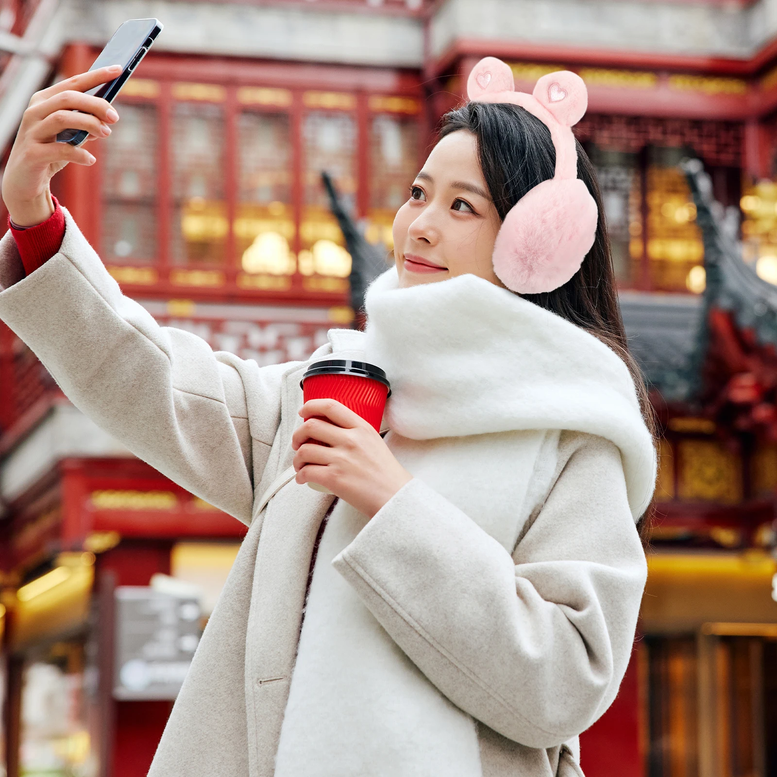 

Love Shaped Ear Protection Earmuffs For Women Ear Cover for Women Students Foldable Lightweight Winter Outdoor Gift