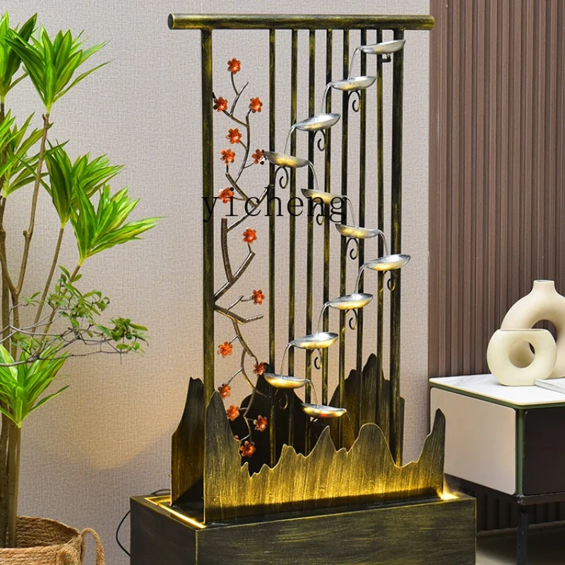 

new Chinese screen partition living room water ornament TV cabinet next to the floor circulation water scene