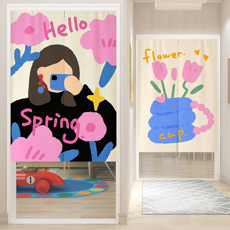 

Dopamine illustration door curtain partition household bedroom hanging living room free punching half