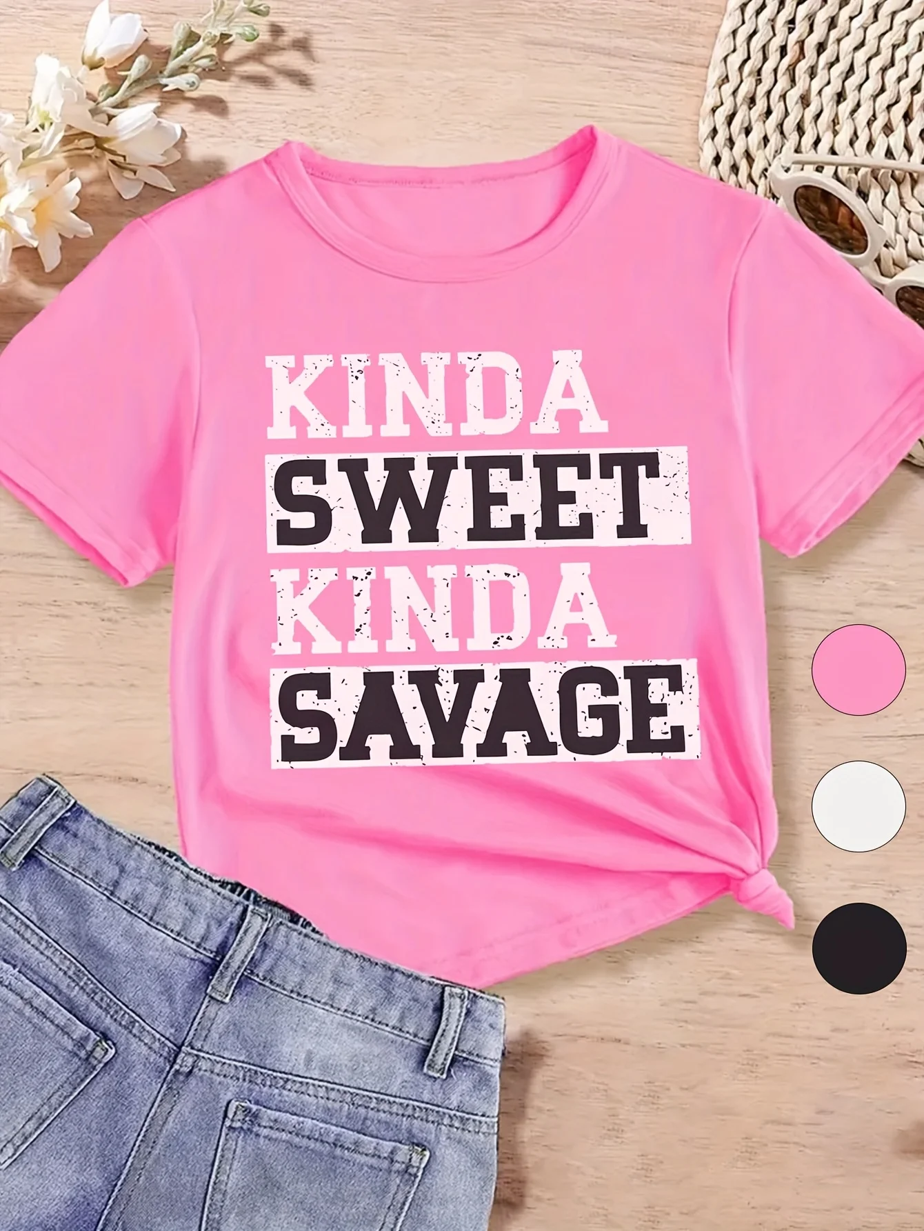 KINDA SWEET KINDA SAVAGE Graphic Women's T-Shirt Cotton O-neck short-sleeved Tee Summer casual Tshirts Oversized Tops streetwear