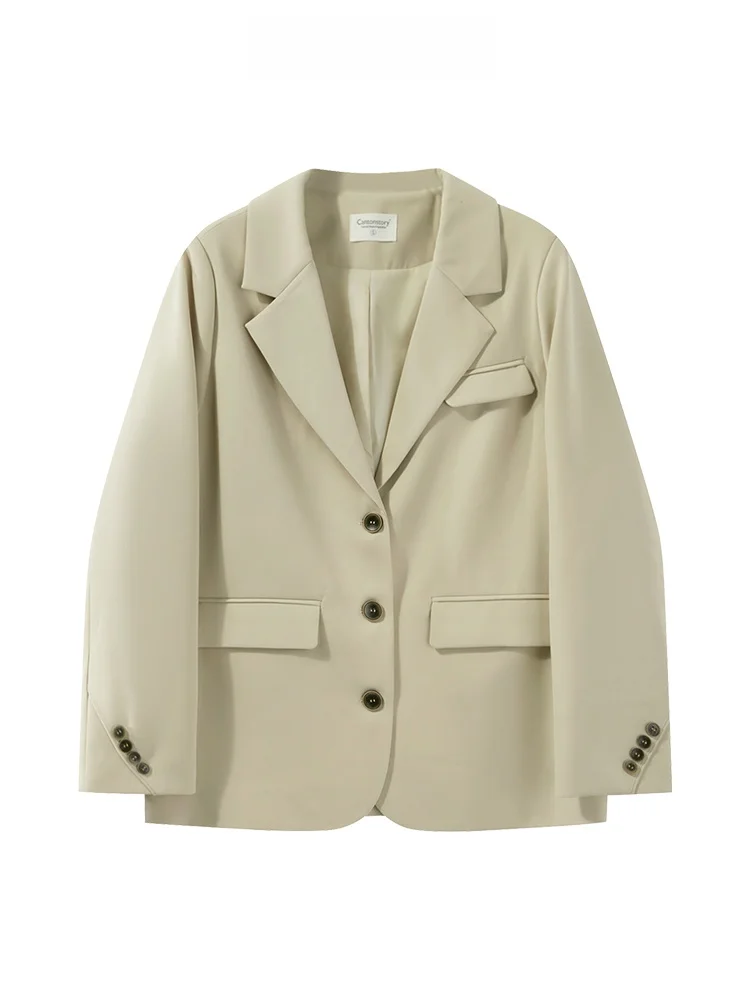 

Повседневный женский костюм: пиджак и топ больших размеров, стройнящий силуэт, осенняя новинка 2024, модель Y40843587, однотонный, для офиса, с длинным рукавом