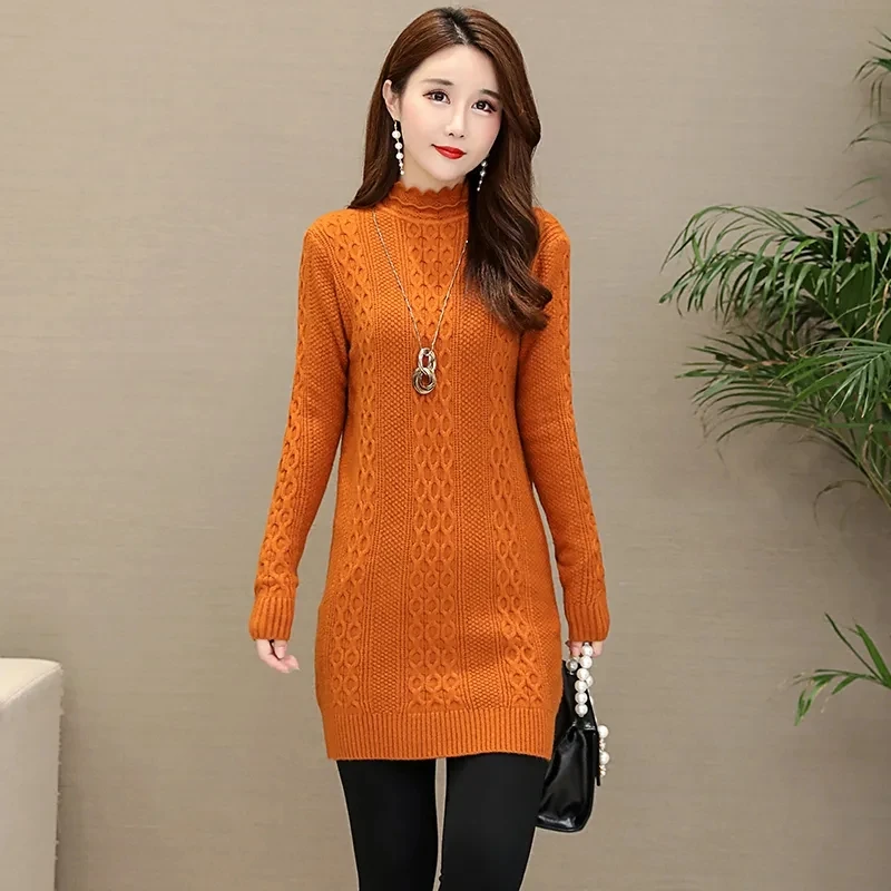 Half-High Collar Sweater Women Pullover 2023 Autumn Winter New Korean Mid-Length Slim Knit Sweaters Dress Pull Jumper Femme Tops