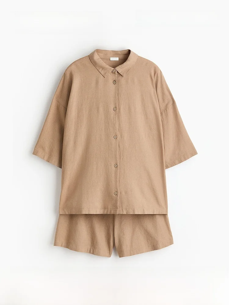 H&M Home2026 Summer New Women's Linen Blend Sleepwear Set Casual Style Seven Sleeve Length Home Scene Youth And Middle-aged S...
