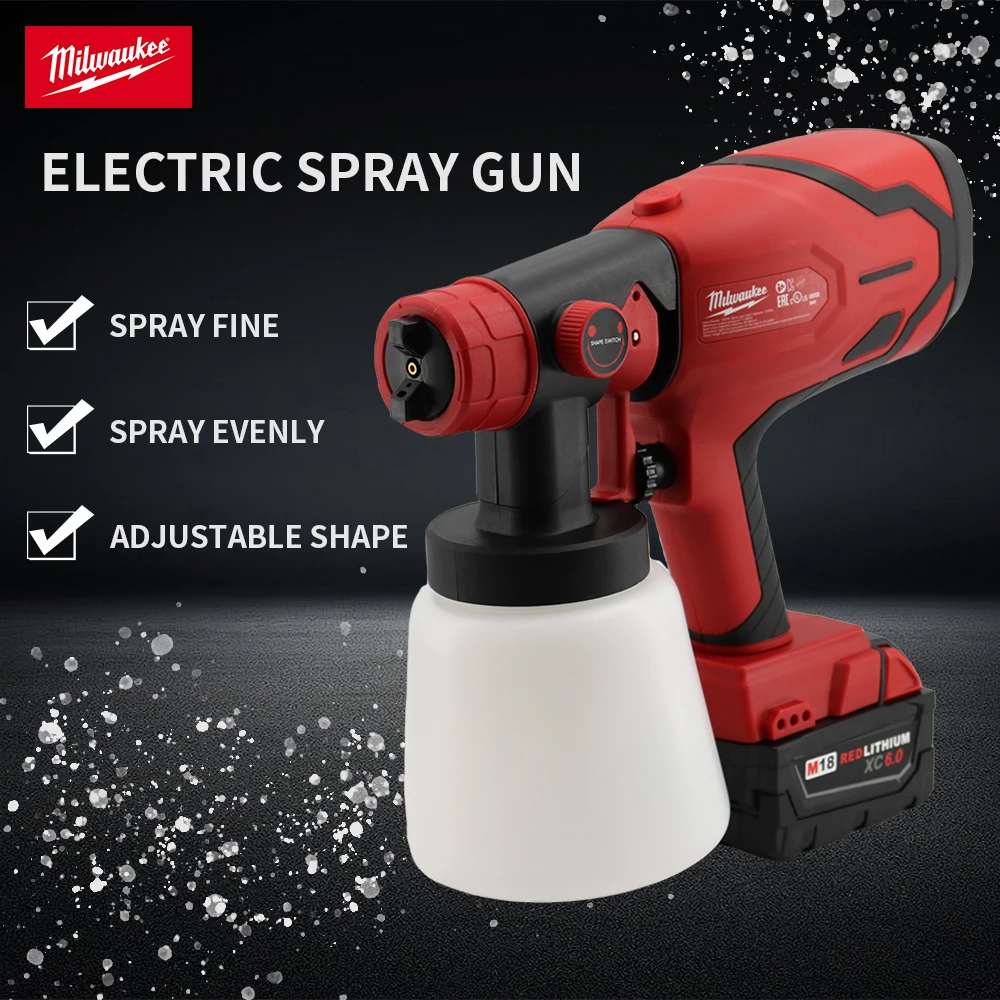 Milwaukee Electric Spray Gun Cordless Paint Sprayer Auto Furniture Steel Coating Airbrush Compatible Red Electric Spray 800ML