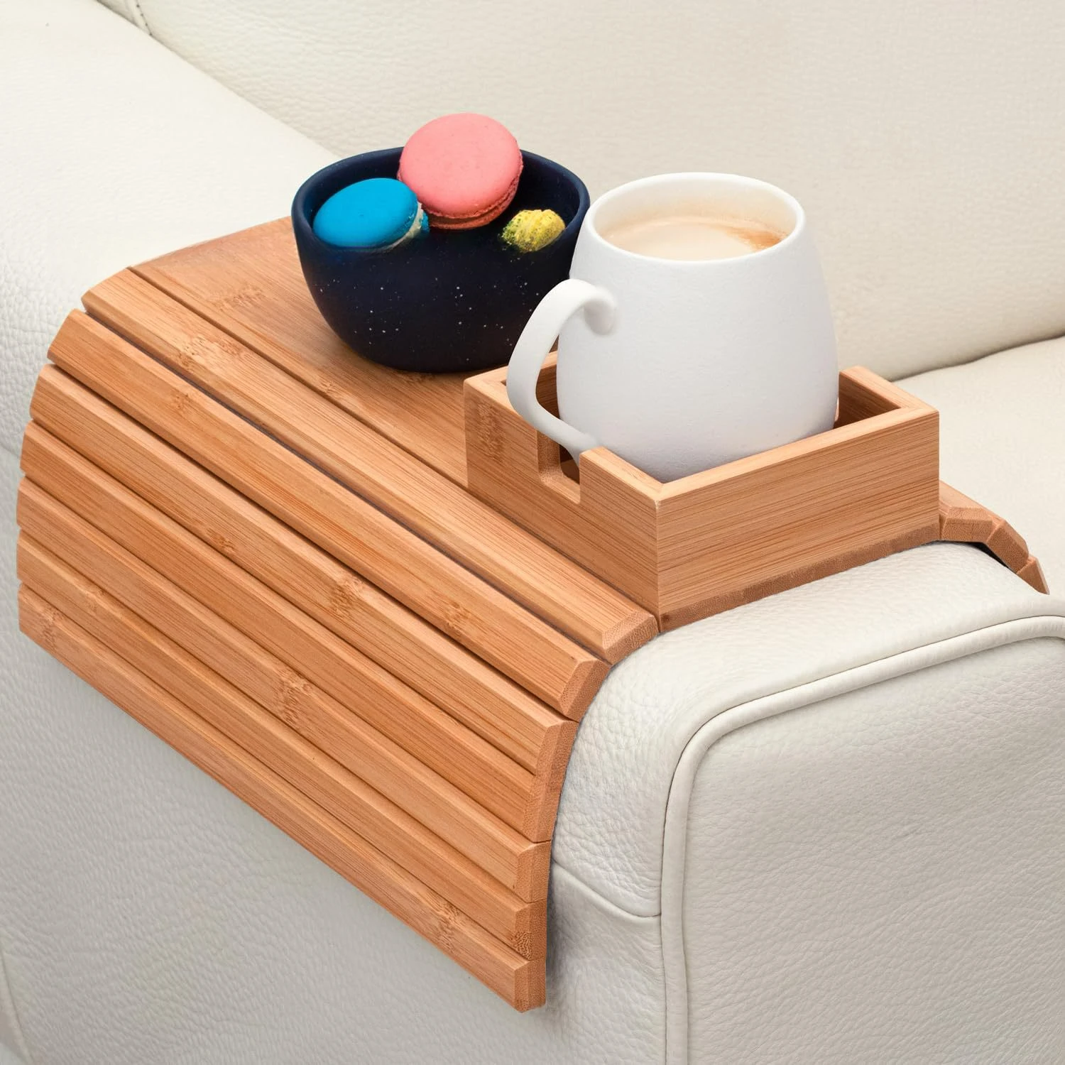 Couch Cup Holder Wooden Sofa Cup Holder Clip On Side Table Anti-Slip Drink Coaster Home Organizer For Drinks And Snacks