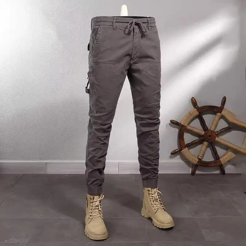 

Street Fashion Men Jeans Khaki Black Stretch Casual Cargo Pants Hombre Spliced Designer Hip Hop Joggers Men Wide Leg Trousers