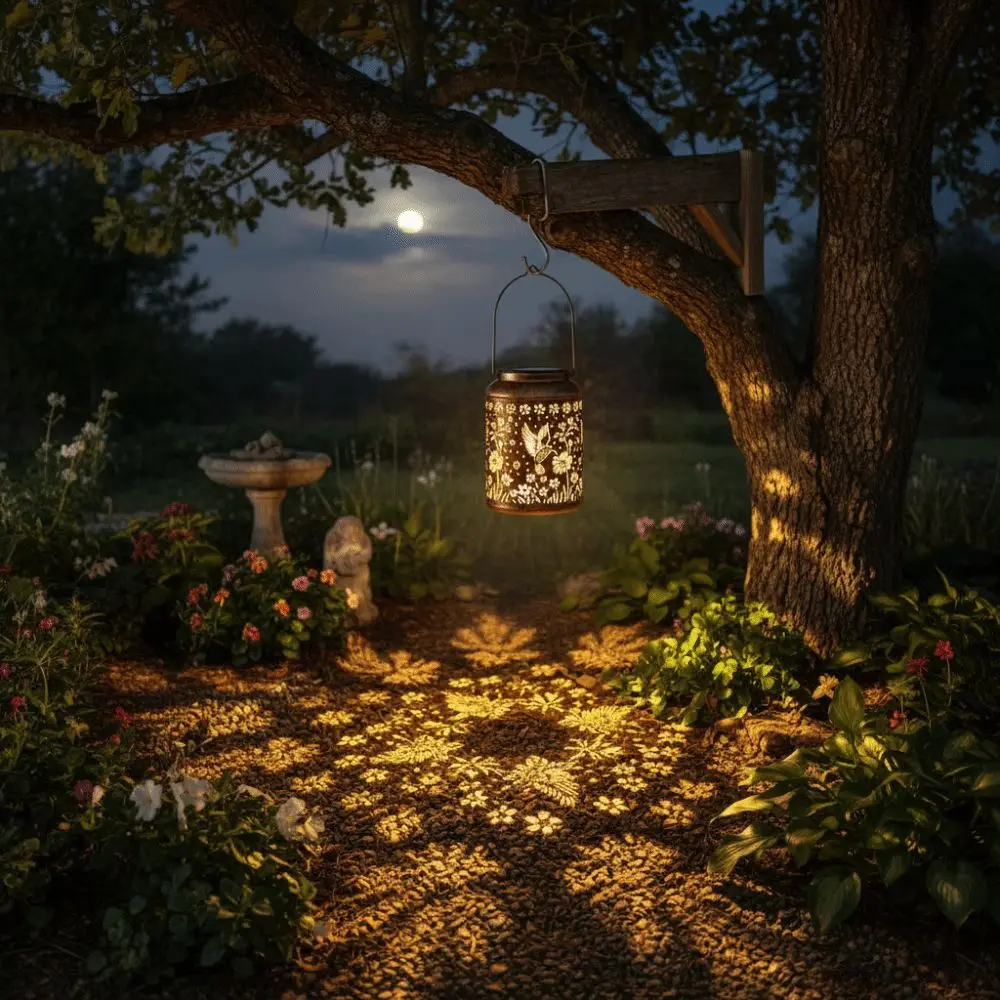 

Waterproof Solar Lantern Vintage Style Hummingbird Design Hanging Solar Light Sunflower Shape Metal Material Outdoor Lantern