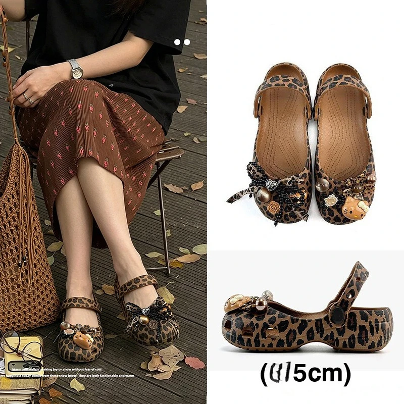 2026 Trendy Women's Leopard Print Mary Jane Clogs 5cm Thick Platform Sandals Arch Support Soft Sole Non-slip Beach Summer Wedges