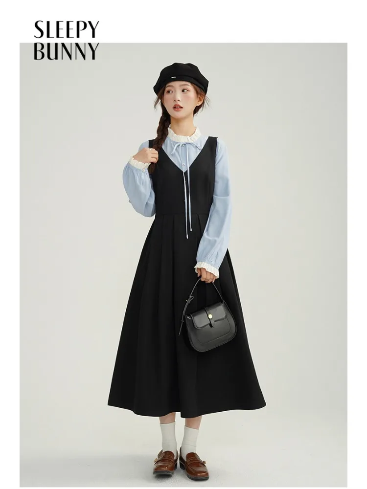 

Elegant Black V-Neck Dress Women Lady Slim A-Line Sleeveless Midi Outfit Classic Waist-Shaping Design Chic Daily Fashion Wear