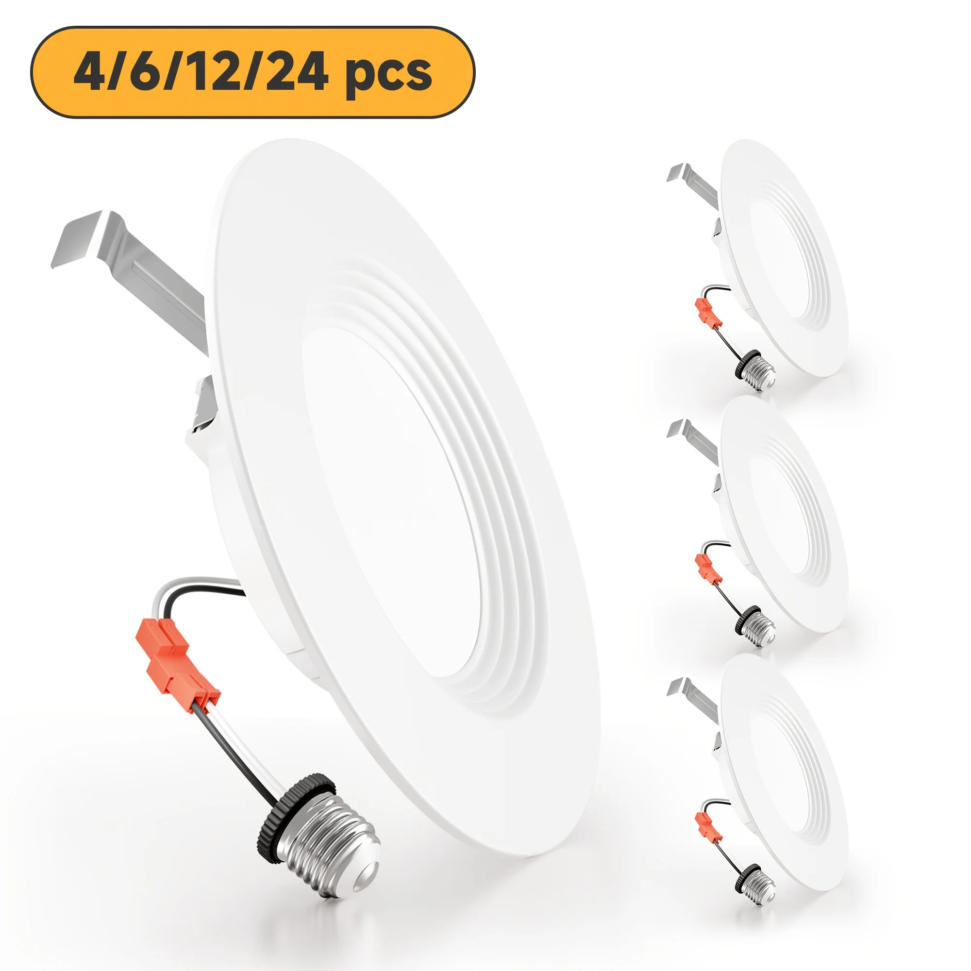 

24 Pack 5/6 Inch LED Recessed Ceiling Light 4/6/12Pack, Selectable 5CCT 2700K/3000K/3500K/4000K/5000K, 9W=110W, 1000LM, Dimmable Retrofit Downlight, Ceiling Light with Baffle Trim, LED Can Lights for Living Room, Bedroom, IC Rated & FCC