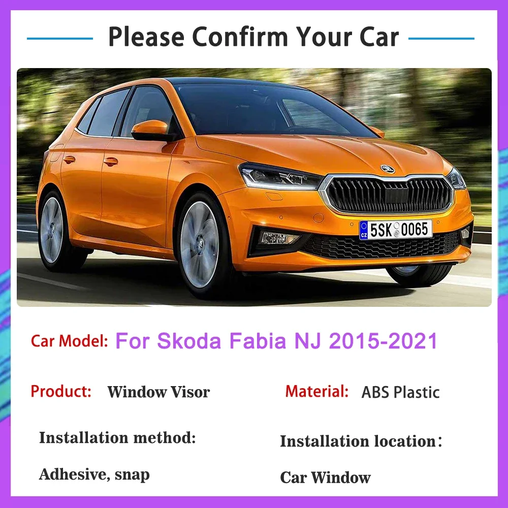 4x For Skoda Fabia Mk3 NJ 2015~2021 Rain Sun Hatchback Window Visor Smoke Deflector Awning Vent Cover Trim Protector Accessorie