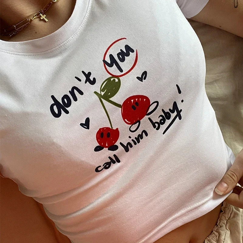 

Don't You Call Him Baby Crop Top Women Kawaii Baby Tee Y2k Cute 2000s Grunge Clothes Vintage Cherry Cute T Shirts Dropshipping