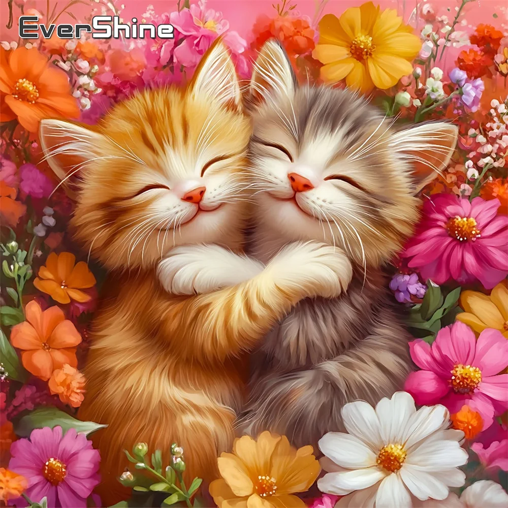Evershine Diamantmalerei Katze Vollflächiges Mosaik Tierbild Strass Neuerscheinung DIY Stickerei Gänseblümchen Heimdekoration
