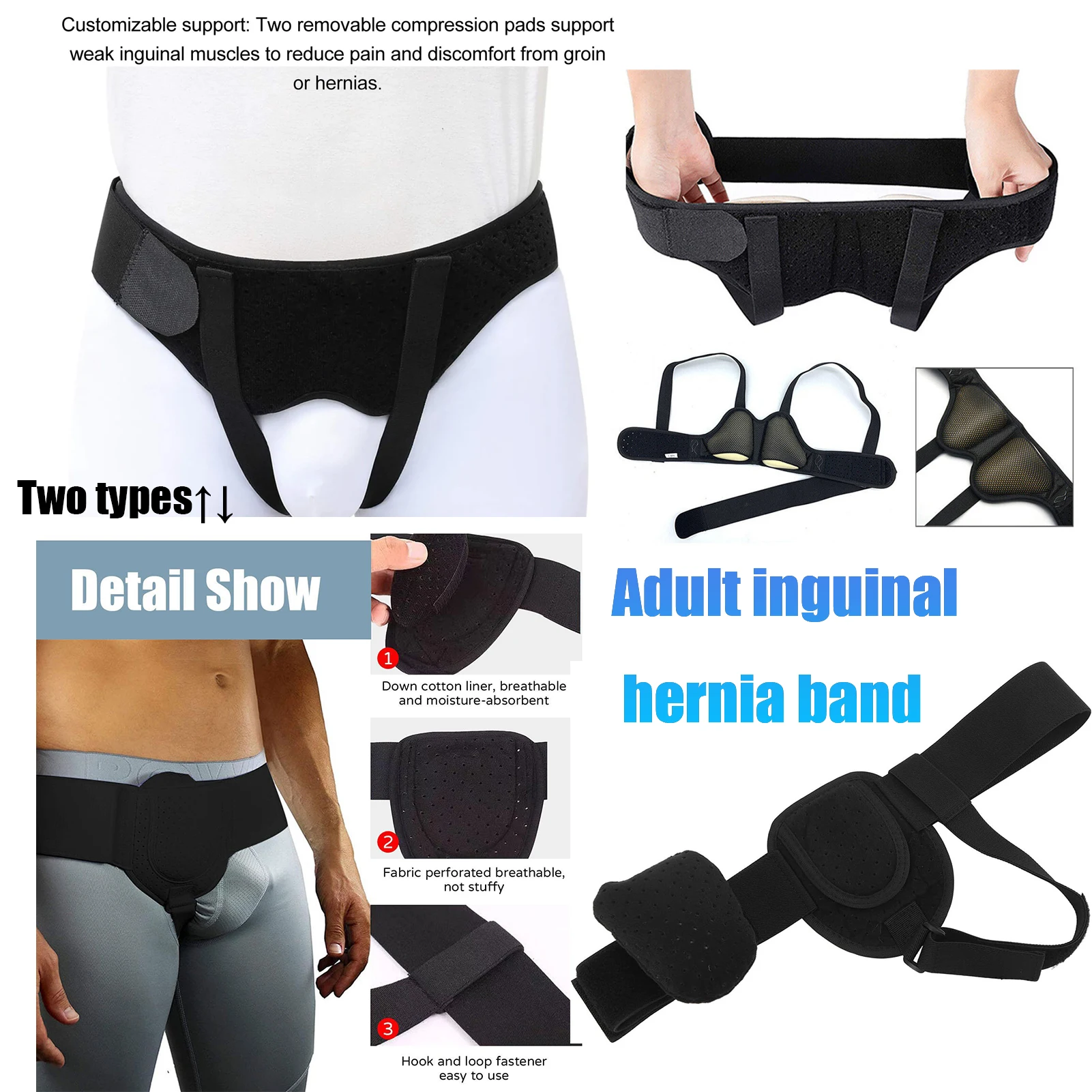 Unisex,Adult Inguinal Hernia Support Belt Adjustable Small Intestinal Hernia Band Foam Pad Inguinal/Side Inguinal Hernia Brace