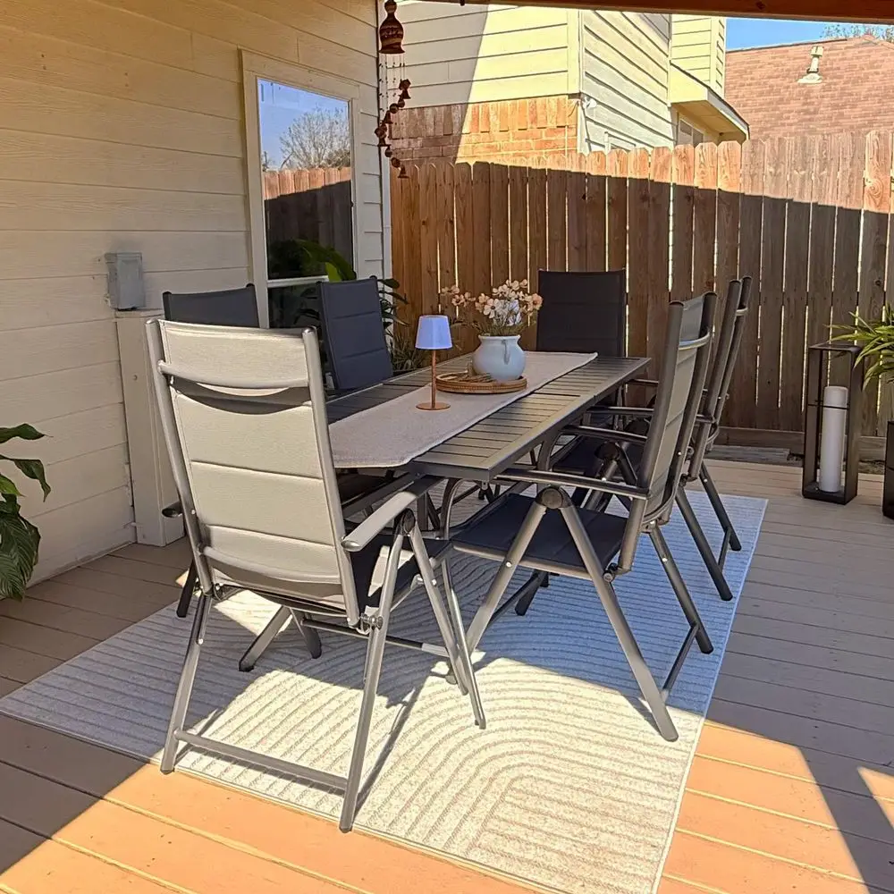 

Outdoor Dining Set for 6 Folding Patio Dining Set with Aluminum Rectangular Table and Padded Chairs All Weather Dining Table Se