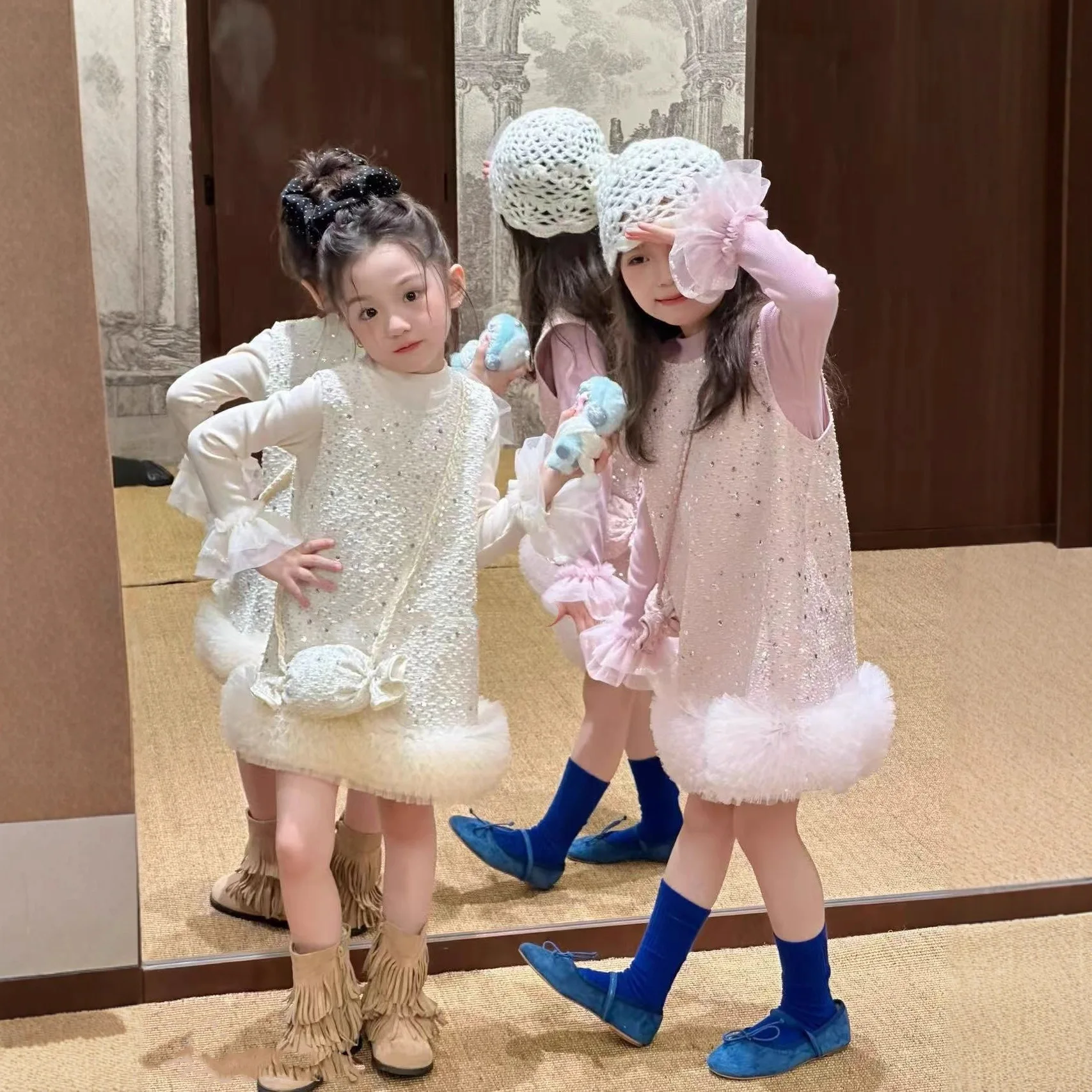 

Girls Skirt Set Sweet Sister Cute Candy Bag Princess Skirt 2025 Spring and Autumn Clothing New Children's Clothing