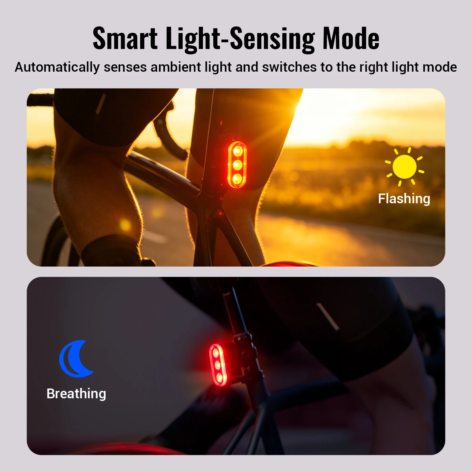RAVEMEN TR600/TR400 Bike Rear Light Bicycle LED Taillight USB-C Rechargeable 2000mAh Auto On-Off Brake Detection Smart Light-Sensing Mode Daytime High Visibility Safety Longest 350h Battery Life IPX6 Waterproof Seatpost and Saddle Mouting Aluminum Alloy