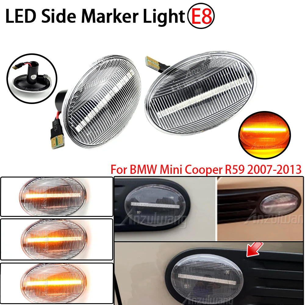 Fit For BMW Mini Cooper R57 2007-2013 2pcs Flowing Turn Signal Light Dynamic LED Side Marker Side Indicator
