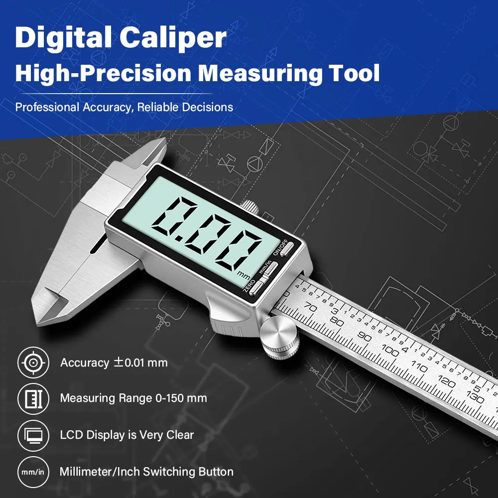 Upgraded Stainles Steel Digital Calipers 150mm/6 inch with Large LCD Screen Digital Caliper Perfect for Household DIY