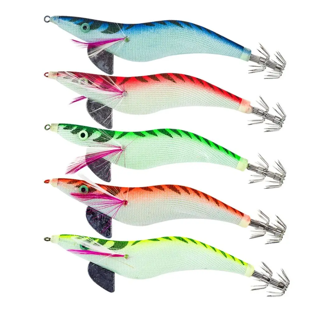 

Durable ABS Wood Shrimp Lures 10cm Jigs Squid Hook Green Blue Red Yellow Fishing Bait Fishing Accessories