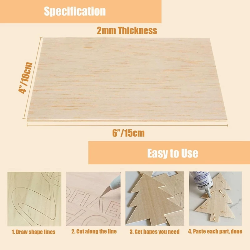 Wood Sheet For Crafts 20PCS Unfinished Wood Sheets Thin Wooden Pieces For Craft Wood Board Blanks 150X100x2mm