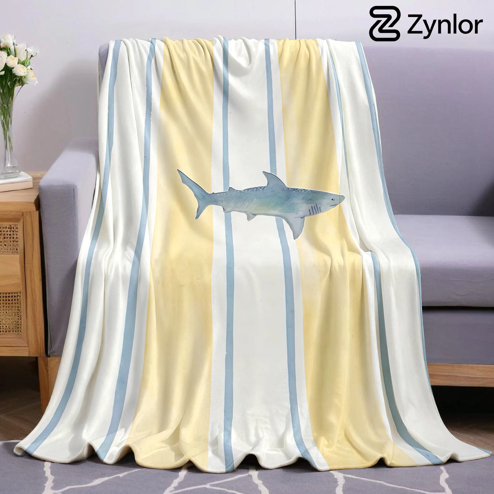 Striped Shark Ultra Soft Sherpa Fleece Blanket Fluffy Warm Halloween Cozy Throw for Sofa Couch Bedroom Gift All season