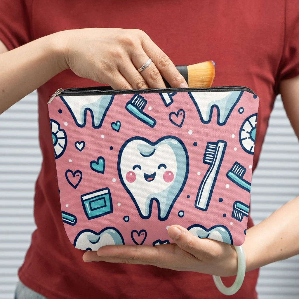 Pattern of Toothbrushes Toothpaste Party Gift Zippered Storage Bag, Lightweight Cosmetic Pouch, For Storing Cosmetics Bags