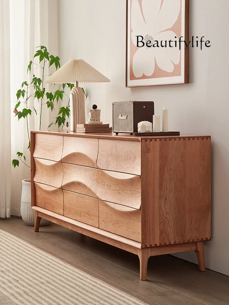 

Nordic Minimalist Cherrywood Solid Wood Chest of Drawers Bedroom Storage Living Room Storage Japanese Style Storage Cabinet