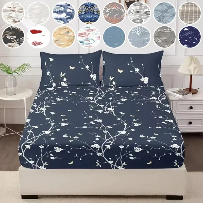 1PC Printed Fitsheet Single Double Twin Queen Size Mattress Cover with Elastic Band Bedsheet Soft Comfortable Fitted Sheet