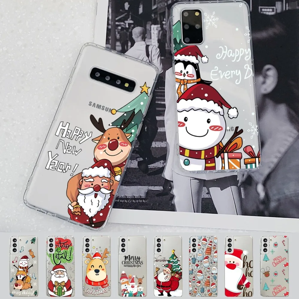 Christmas Cartoon New Year Gift Phone Case For Samsung S 20 21 22 23 for Redmi Note7 8 9 10 for Huawei P20 30 40 Clear Case