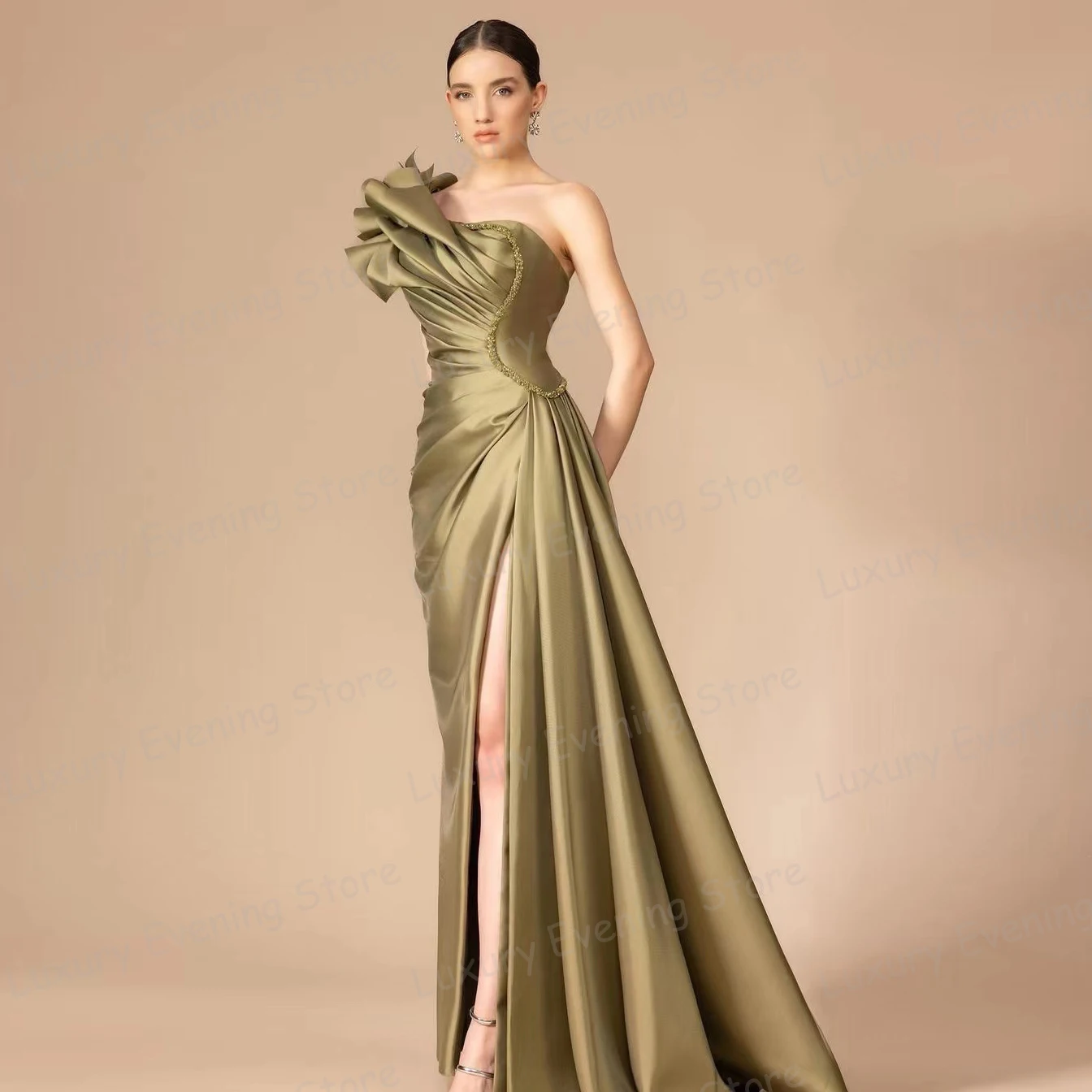 Fashion One Shoulder Evening Dresses Mermaid Sexy Backless Women's Prom Party Gowns Sleeveless Pleat Satin Formal Vestidos 2024