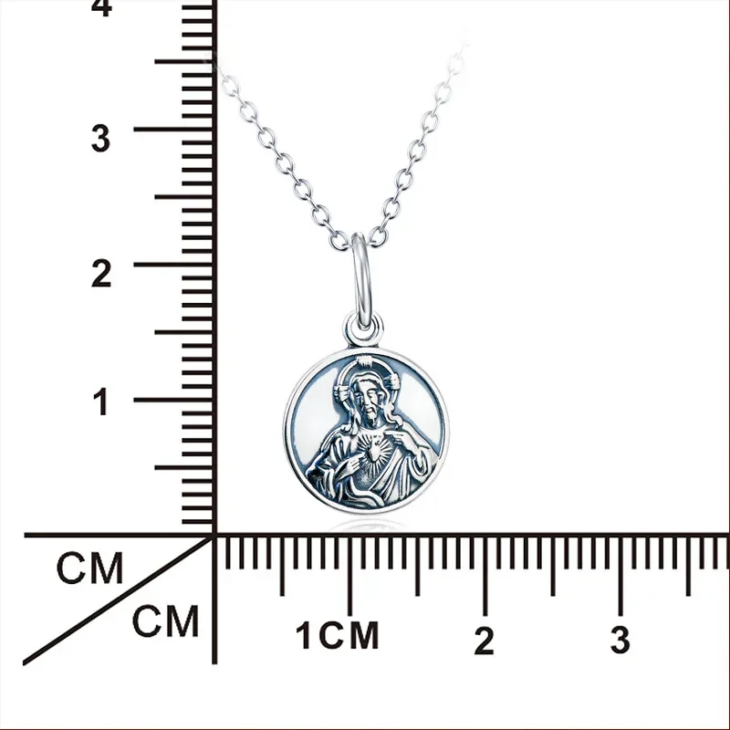 S925 Sterling Silver Double sided Pattern Jesus Virgin Head Pendant Religious Necklace for Protestant