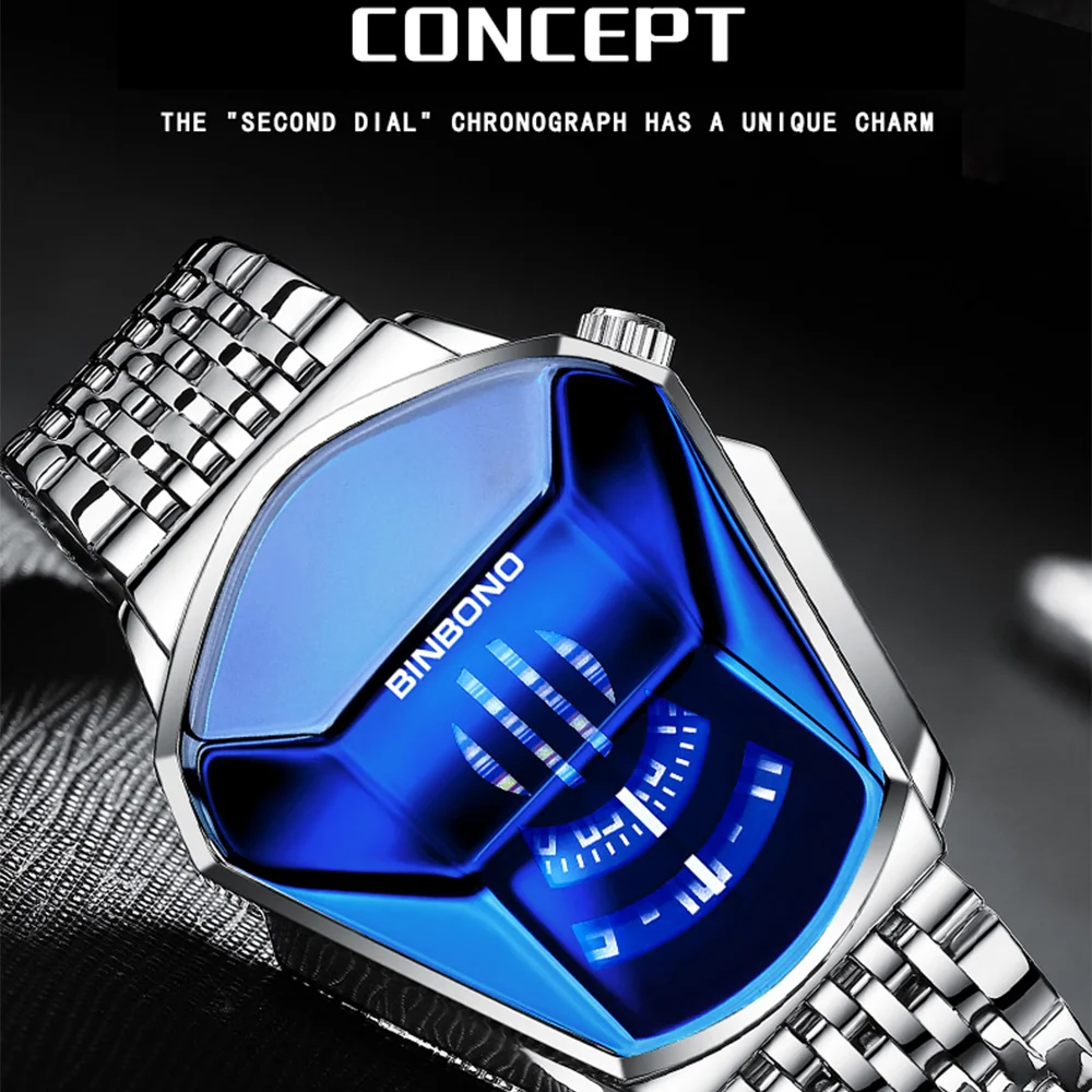 2024 New BINBOND Luxury Watch Fashion Waterproof Male Clock Luminous Date Stainless Steel Round Quartz Men Watch reloj hombre