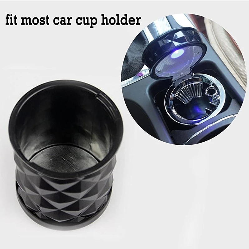 Car Ashtray With LED Light Universal Portable Alloy Ash Tray Aluminum Cup Smokeless Auto Ashtray Flame Retardant Car Cup Holder